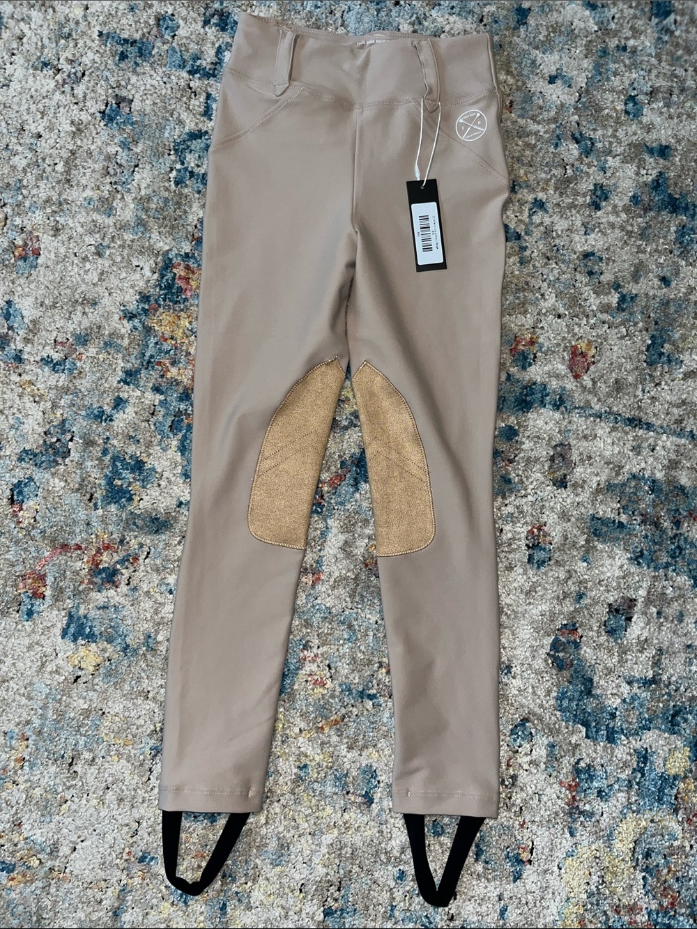 Kids Taupe Equestrian Breeches with Gold Knee Patches - Youth